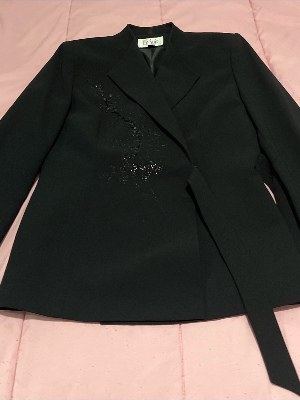 Le Suit Black Petite Women's Embellished Blazer Jacket
